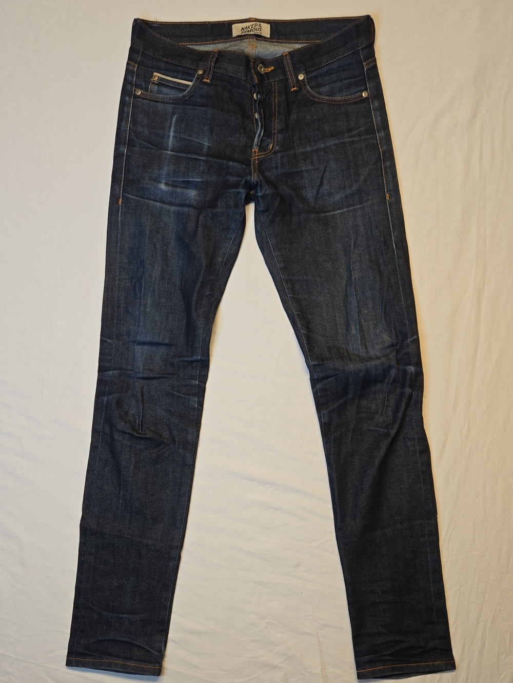 Naked & Famous Denim Indigo Super Guy 110z Stretch Selvaged Slim Fit Jeans